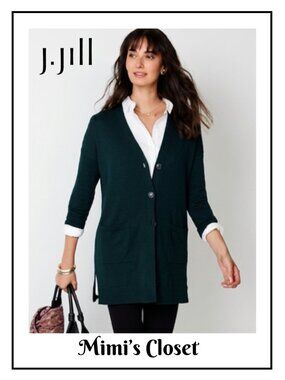 J.JILL Black Button Front Patch Pocket Long Cardigan Sweater Size M